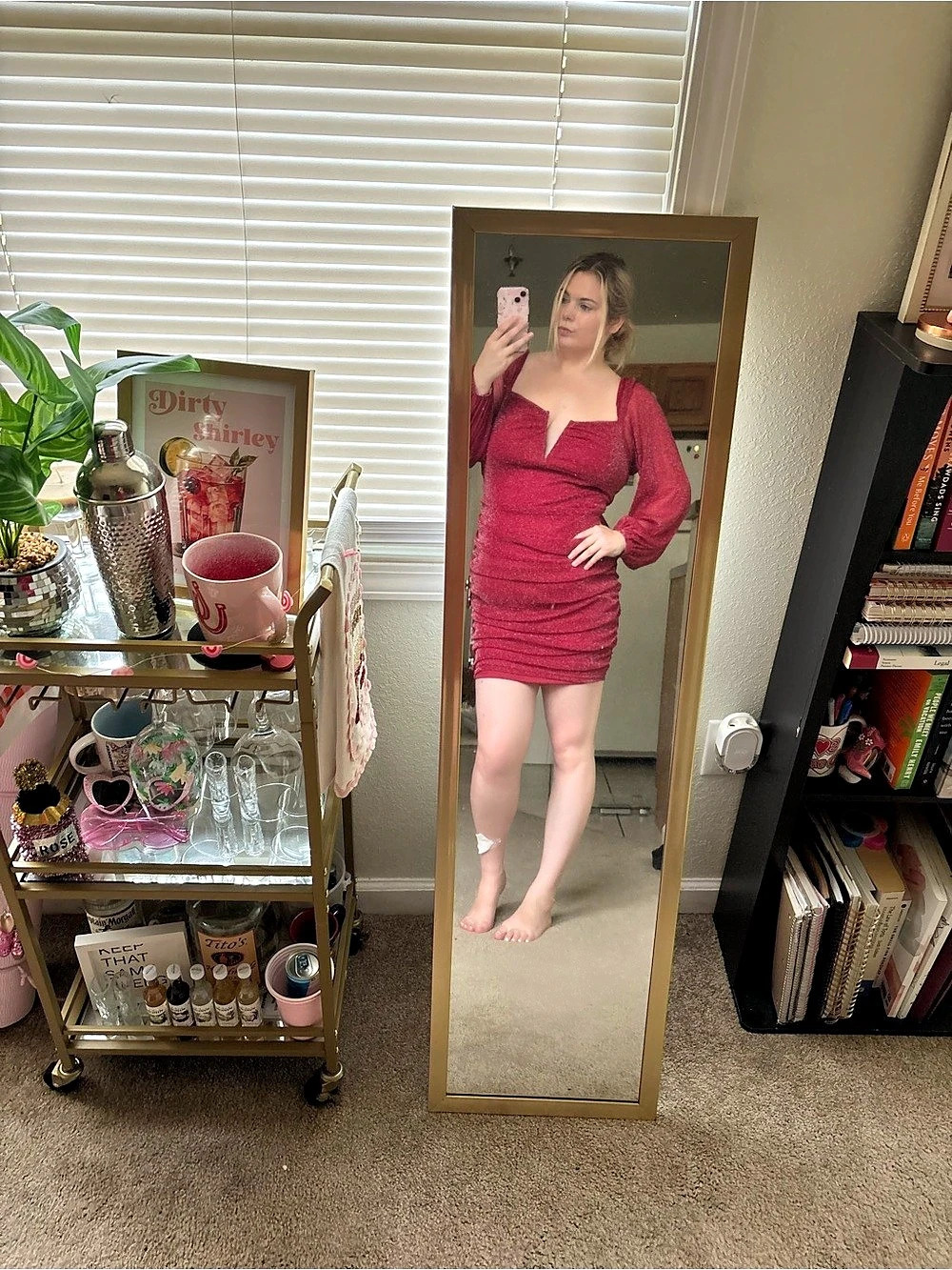 SHEIN CURVE Ruched Long Sleeve Mini Dress in Red 2XL Like New